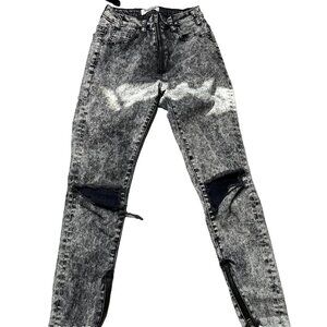 One by One Teaspoon Acid Wash Skinny Jeans Size 25 High Waisted Frayed Zipper S